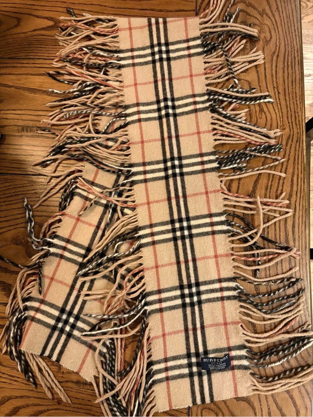Burberry Beige Plaid Fringe Scarf